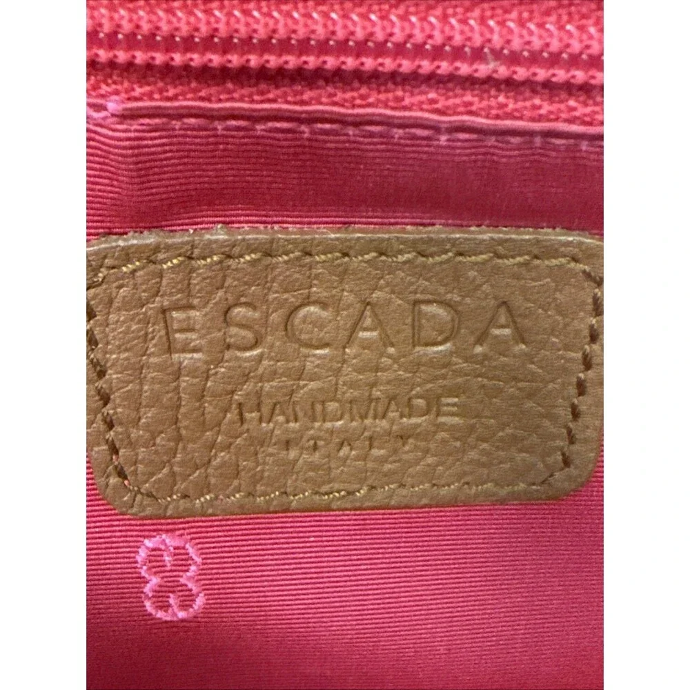 Escada Brown Pebble Leather Stitch Trim Front Flap Gold Hardware Satchel Handbag